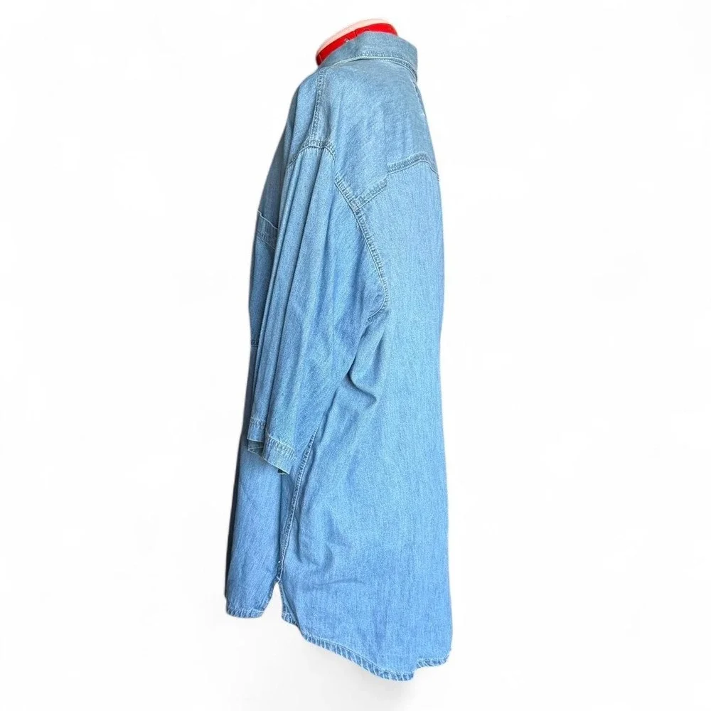 Levis Mens Oversized Denim Button Up Shirt Light Wash Blue Large Short Sleeve